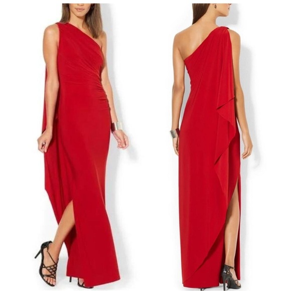 Lauren Ralph Lauren Evening One Shoulder Draped Cinched Gown Formal Dress - Picture 1 of 9